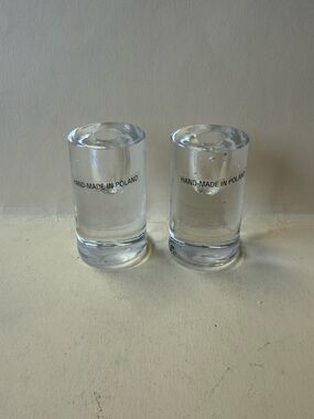 Set of 2 Vintage Hand-Made in Poland Clear Glass Skinny Taper Candle Holders